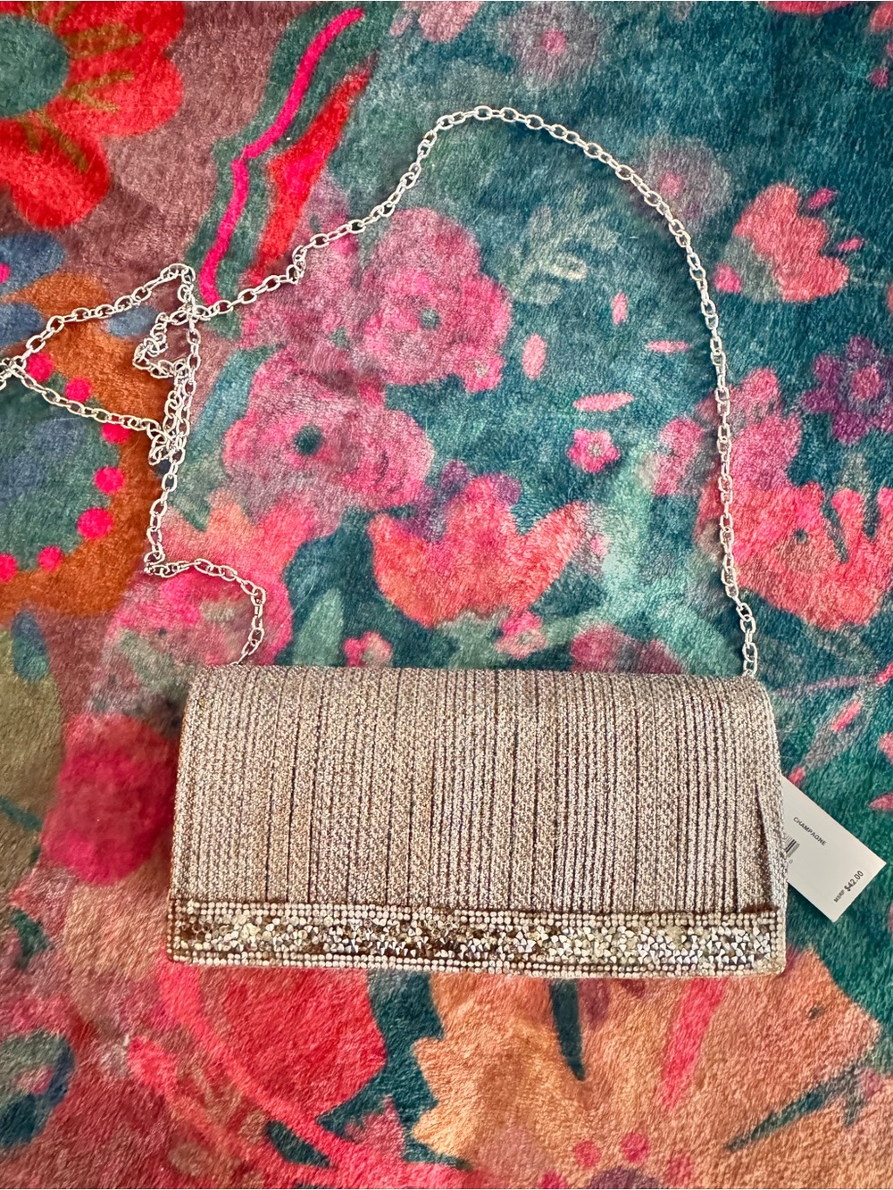 NWT Jessica McClintock Champagne  Rhinestone Evening Clutch Crossbody